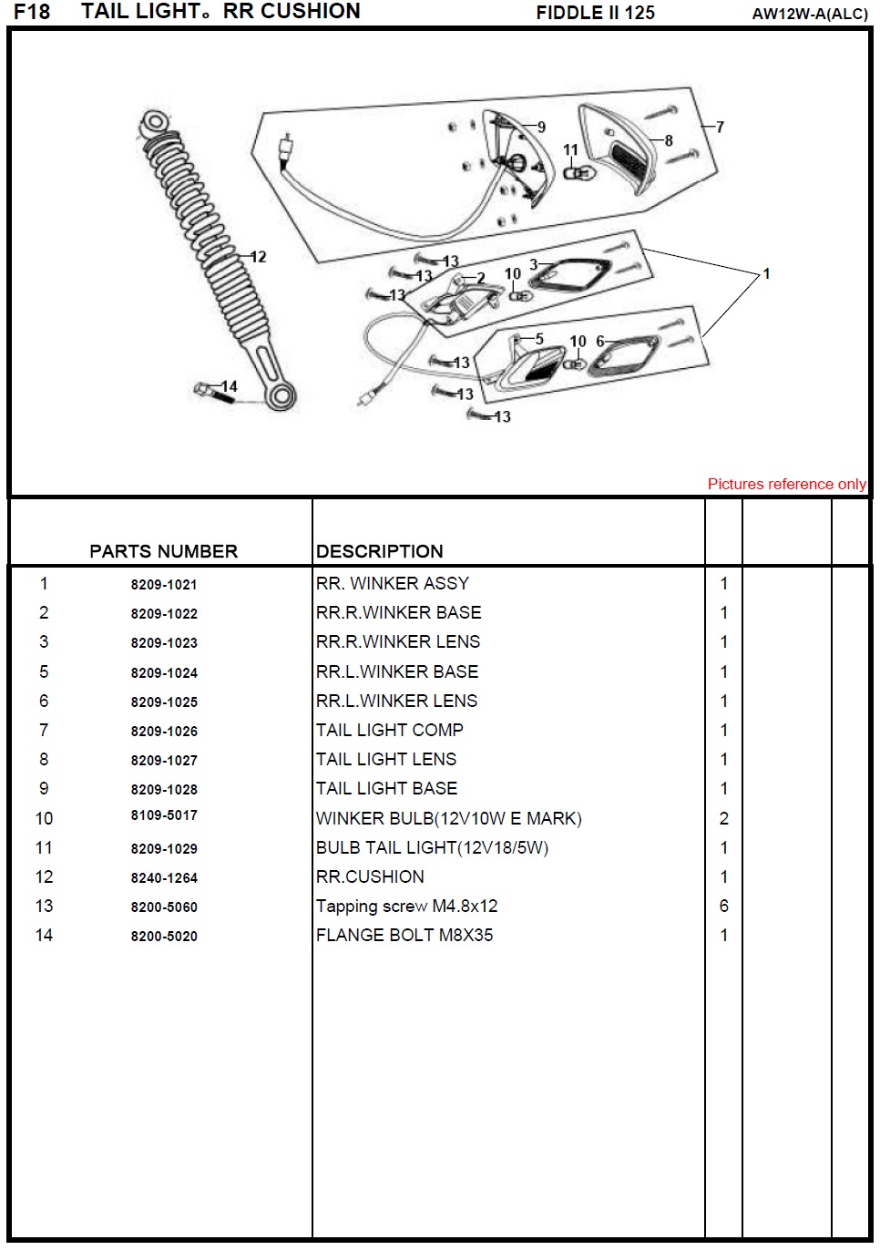 SYM Fiddle II 125 Tail Light - Rear Cushion